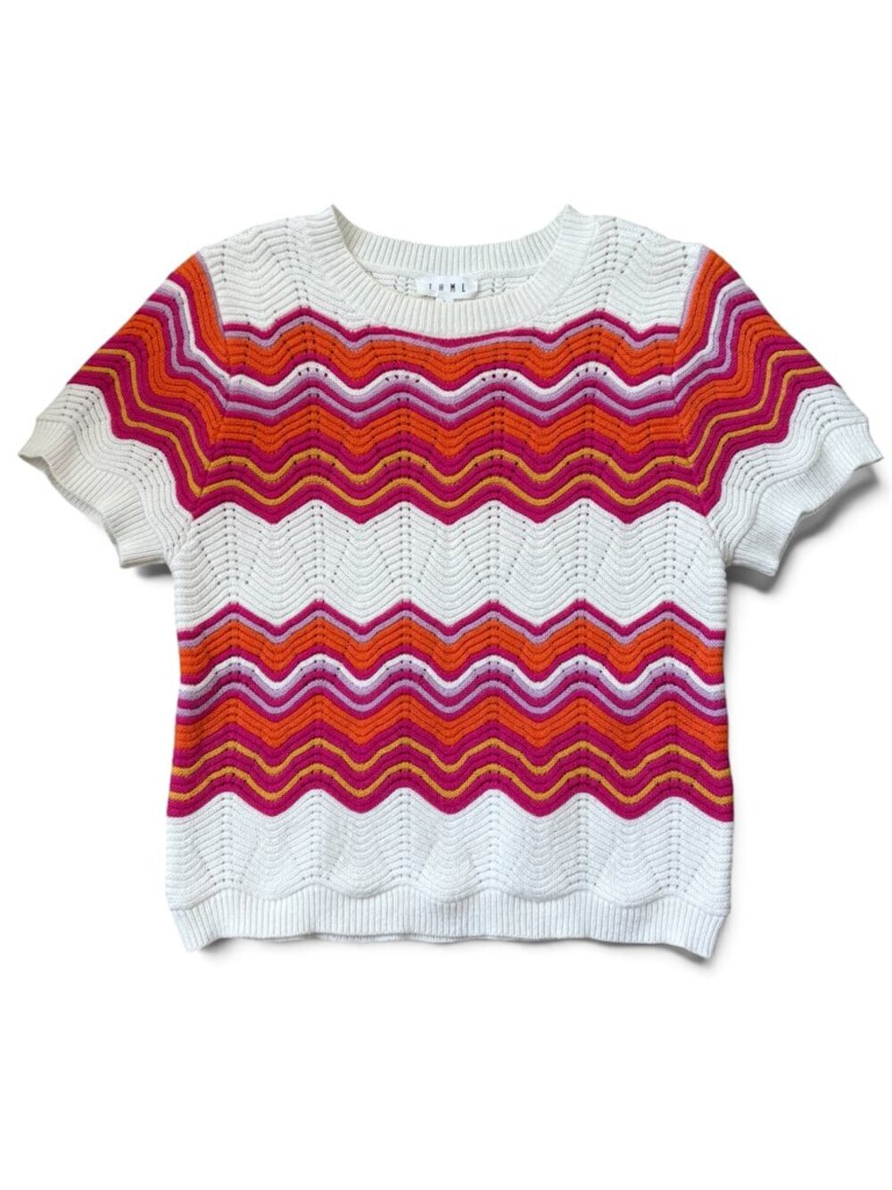 FATE Sunset Wave Chevron Knit Short Sleeve Sweater Top